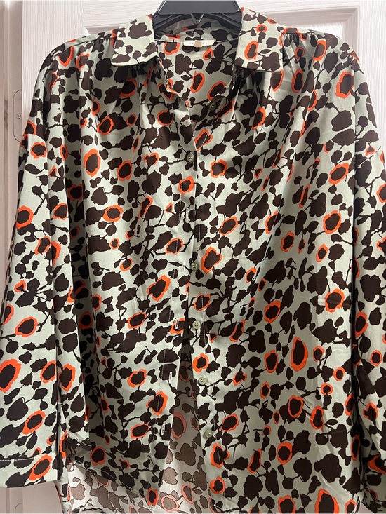 Tops - Women's Printed Button-Front Skirt - Brown & Orange Spot